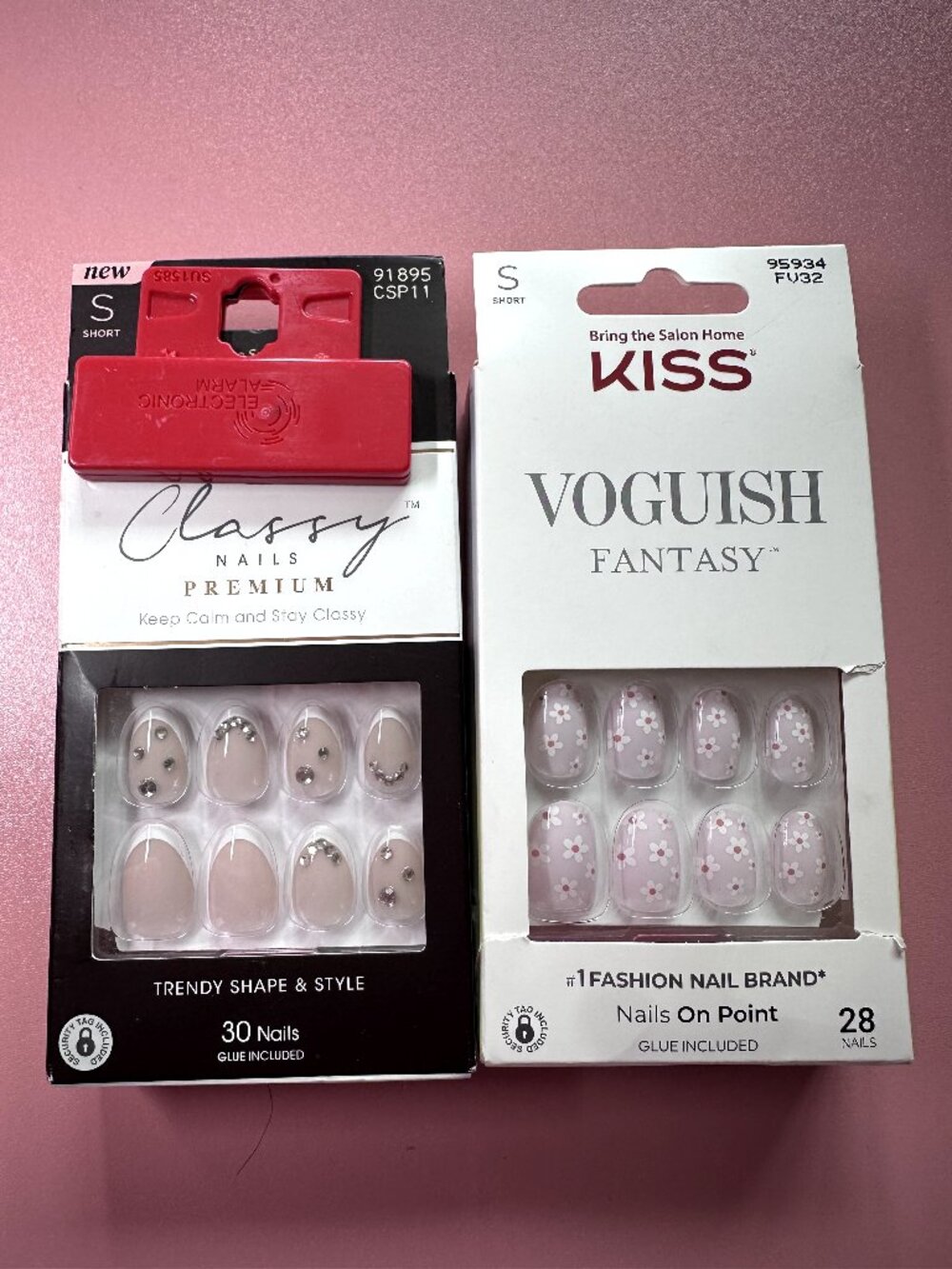 2pc KISS Short Oval Press On Nail Bundle – Pink Floral & French Tip